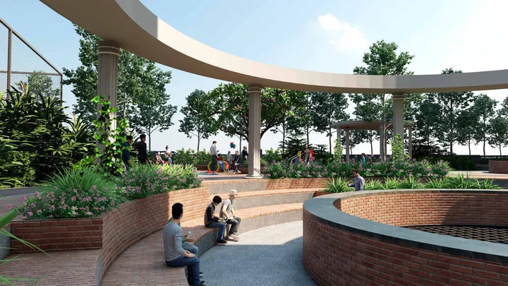 Brigade Belvedere outdoor seating area at ground level